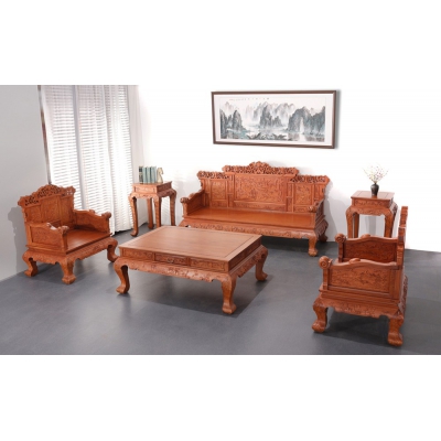 A0103 八宝如意沙发6件套 缅甸花梨