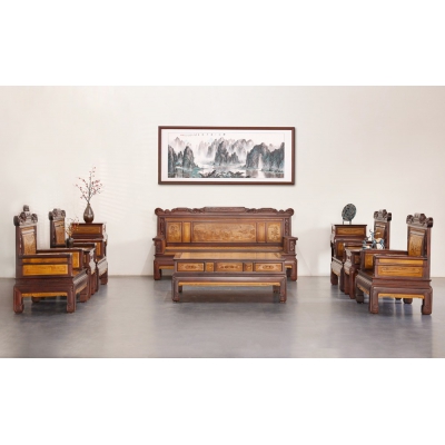 A0603 诗情画意沙发10件套 柬埔寨酸枝+金丝楠