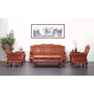 A2503 竹节沙发 缅甸花梨 6件