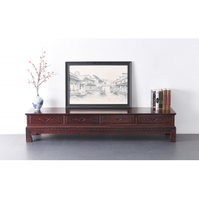 B0615 直腿四抽雕花电视柜 染料紫檀