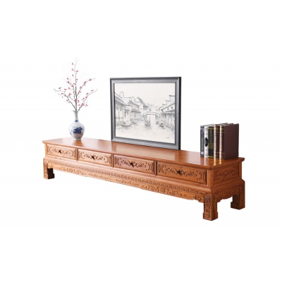 B3403 2.45M雕花四抽电视柜 缅甸花梨