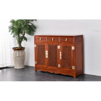Q0403 三门雕花鞋柜 缅甸花梨