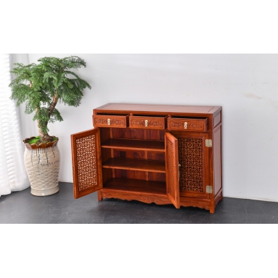 Q0403 三门雕花鞋柜 缅甸花梨