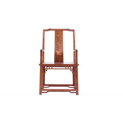 HK0303 镶黄杨官帽椅带几 缅甸花梨