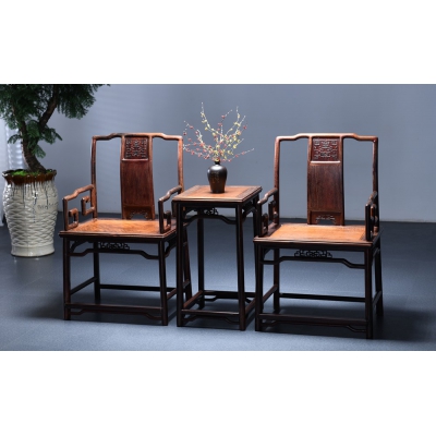 K0215+14-苏式南官帽椅带几-染料紫檀+金丝楠