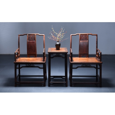 K0215+14-苏式南官帽椅带几-染料紫檀+金丝楠