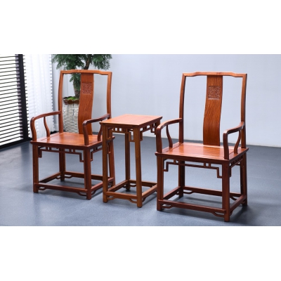 K2603 夔纹扶手官帽椅带几 缅甸花梨