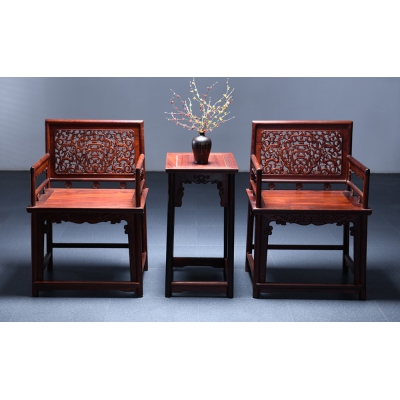 K3302 雕花椅带几 巴里黄檀