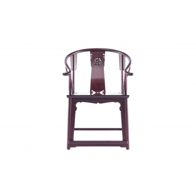 K5015-背雕麒麟圈椅带几-染料紫檀