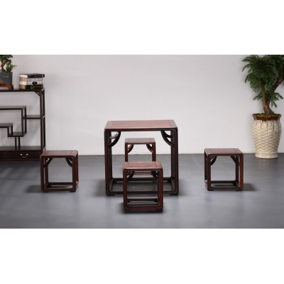 E0501-明式霸王枨方桌-大红酸枝