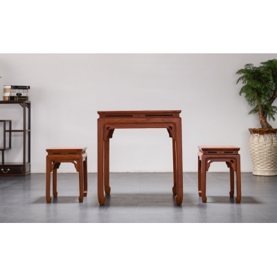 E1503-马蹄足方桌带凳-缅花