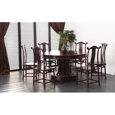 E1315 1.28M圆餐桌带椅 染料紫檀