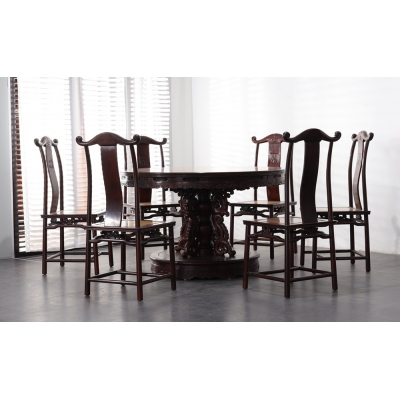 E1321+14 1.28M圆餐桌带椅 柬酸+金丝楠