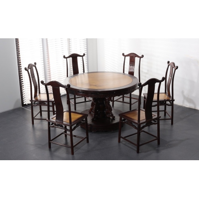 E1321+14 1.28M圆餐桌带椅 柬酸+金丝楠