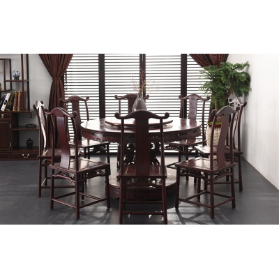 E1415 1.38M圆餐桌带椅 染料紫檀