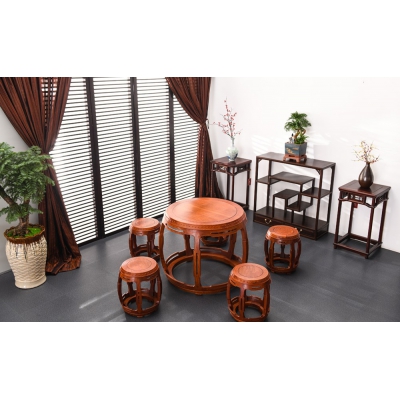 E1203 五开光圆台带凳 缅甸花梨