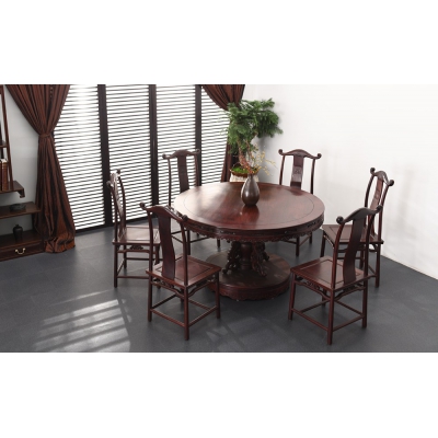 E1315 1.28M圆餐桌带椅 染料紫檀
