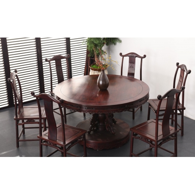 E1315 1.28M圆餐桌带椅 染料紫檀