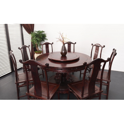 E1415 1.38M圆餐桌带椅 染料紫檀