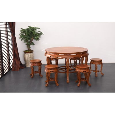 E2003 圆餐桌带凳 缅花