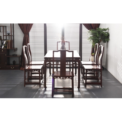 E2302 马蹄足餐桌带椅 巴里黄檀