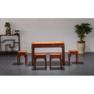 E0803-马蹄足方桌带凳-缅花
