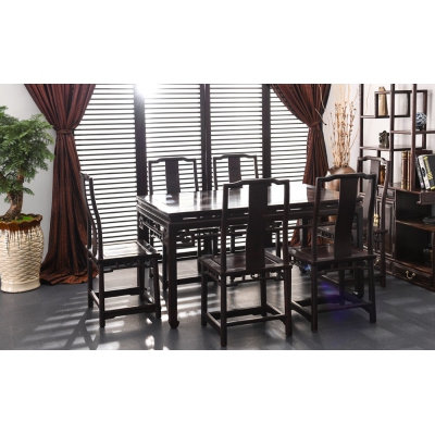 E2315 马蹄足餐桌带椅  染料紫檀