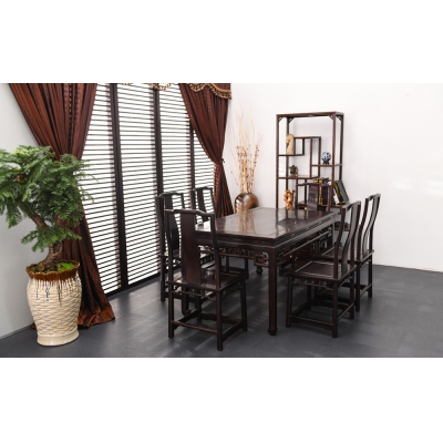 E2315 马蹄足餐桌带椅  染料紫檀