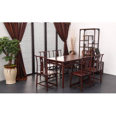 E4215 圆包圆餐桌带椅  染料紫檀