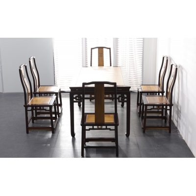 E2321+14 马蹄足餐桌带椅 柬酸+金丝楠