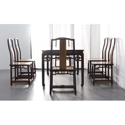 E2321+14 马蹄足餐桌带椅 柬酸+金丝楠