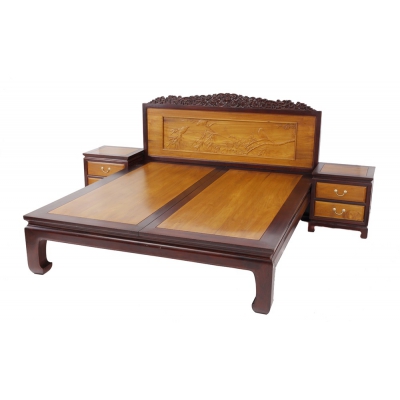 L0115+14 雕花床 染料紫檀+金丝楠
