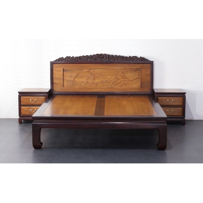 L0115+14 雕花床 染料紫檀+金丝楠