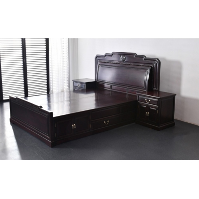 L0315 1.5M万事如意大床 染料紫檀