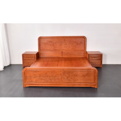 L3403 1.8M牡丹大床 缅甸花梨