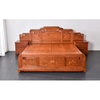 L4203 檀雕花鸟大床（雕花） 缅甸花梨
