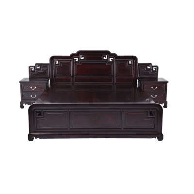 L4215  檀雕花鸟大床（素面） 染料紫檀