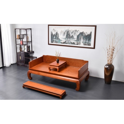 N0203-素面罗汉床-缅甸花梨