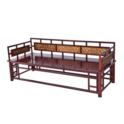 N1102 圆腿雕花罗汉床 巴里黄檀+金丝楠