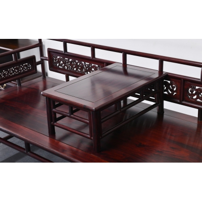 N1115-圆腿雕花罗汉床-染料紫檀_