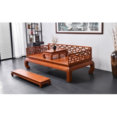 N0803-万字纹罗汉床-缅甸花梨