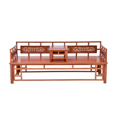 N1103-圆腿雕花罗汉床-缅甸花梨