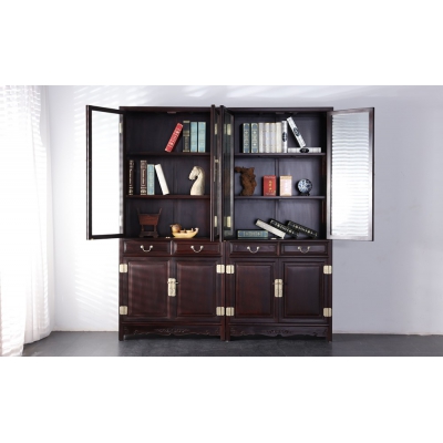 J1615 二抽对开门玻璃书柜 染料紫檀