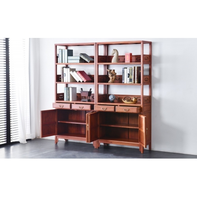 J3703 二抽对开门亮格书柜 缅甸花梨