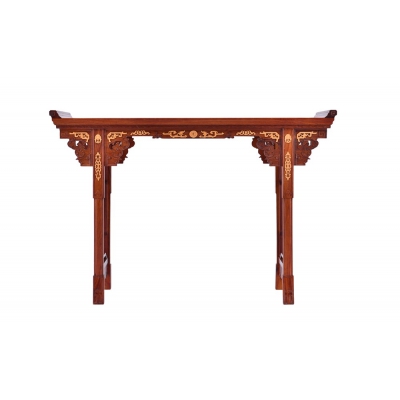 HF0103 镶黄杨翘头案 缅甸花梨