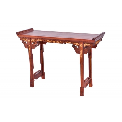 HF0103 镶黄杨翘头案 缅甸花梨