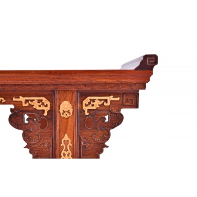 HF0103 镶黄杨翘头案 缅甸花梨