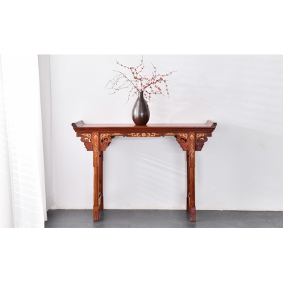 HF0103 镶黄杨翘头案 缅甸花梨