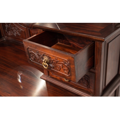 ML0801 弯腿雕花梳妆台带凳 交趾黄檀