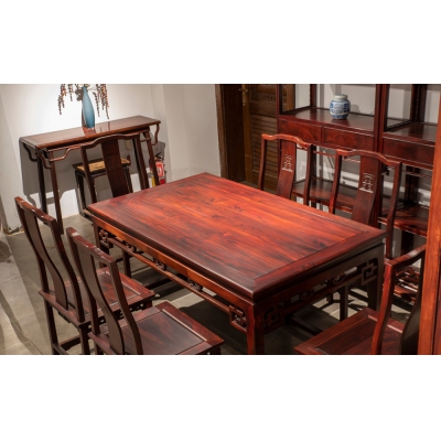 E2301 马蹄足餐桌带椅 交趾黄檀